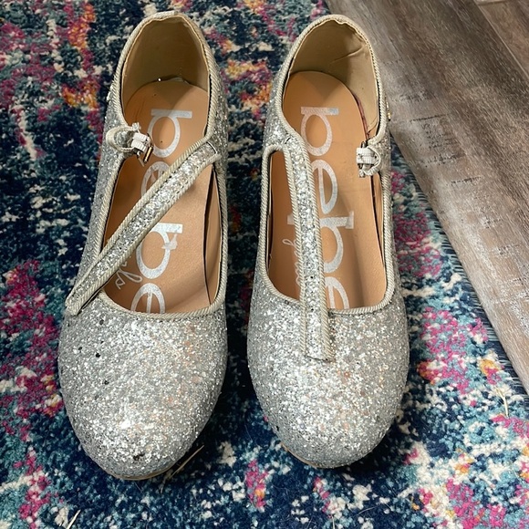 Bebe silver glitter sparkle Mary janes dress Shoes - Picture 1 of 7